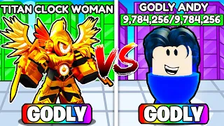 GODLY TITAN CLOCKWOMAN vs GODLY TOILETS in SKIBIDI TOWER DEFENSE