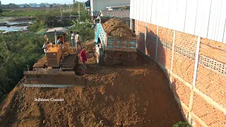 Amazing Bulldozer Working Moving Dirt Landfill Around Home And Nissan Dump Truck Dumping Dirt