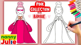 VERY EASY to DRAW drawing kids lesson | How to draw BARBIE from pink collection | Nanny Julie