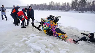 Snowmobile expedition. DROP TWO Snowmobiles in the Lake.