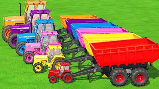 MASSEY FERGUSON & J. DEERE & JCB FASTRAC TRANSPORT BATTLE WITH COLORED SUNFLOWER & DEEP MUD! FS 22