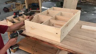 Amazing Idea Creative Woodworking From Pallets // Build Smart Folding Tables Combined Storage   DIY