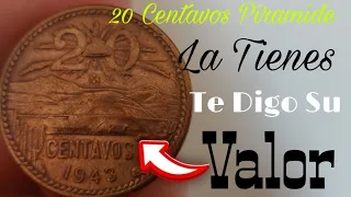 👉Moneda 20 Centavos 1943 Piramide Mira Valor 💯💸👈.