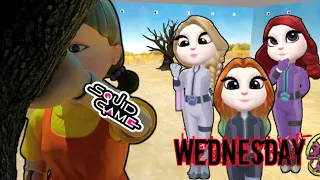 My talking angela 2 squid game | elsa vs aurora vs repenzel | Walkthrough gameplay.