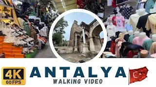 Antalya, Turkey  rainy walking tour 4K 60fps - City walk + Bazar