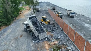 Excellent Construction Development Area Clearing Lake by Equipment Machine Dozer & Truck Spreading