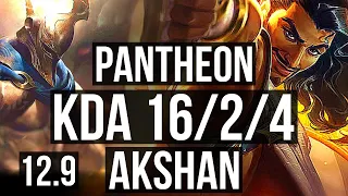 PANTHEON vs AKSHAN (MID) | 8 solo kills, 16/2/4, 1.1M mastery, 500+ games | BR Master | 12.9