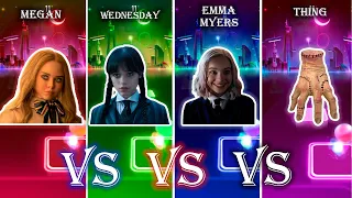 Megan (M3gan) vs Wednesday Dance vs Emma Myers (Enid Sinclair) vs Thing | Tiles Hop