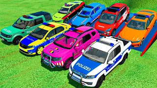 POLICE CARS OF COLORS ! DACIA, RANGE ROVER, BMW, AUDI, FORD, VOLKSWAGEN POLICE CARS TRANSPORT ! FS22