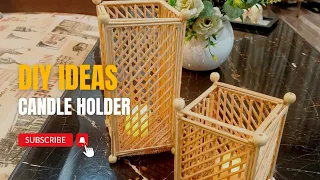 diy candle stand/handmade candle holder/use of shashlik sticks/recycling craft ideas