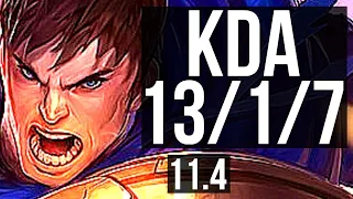 GAREN vs URGOT (TOP) | 13/1/7, 7 solo kills, 1.6M mastery, 500+ games, Legendary | BR Master | v11.4