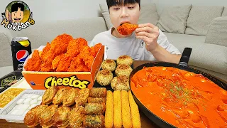 ASMR MUKBANG 직접 만든 치즈 떡볶이 치즈스틱 만두 치토스 양념 치킨먹방! FRIED CHICKEN AND Tteokbokki EATING SOUND!