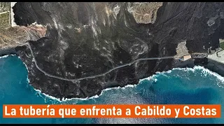 La tubería que enfrenta al Cabildo de La Palma con Costas en la fajana creada la erupción de 2021