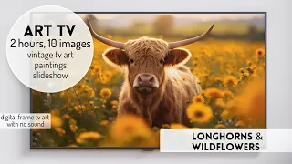 Wildflower TV Art Highland Cows Photography | Spring Summer Floral Artwork Slideshow 4k Landscape