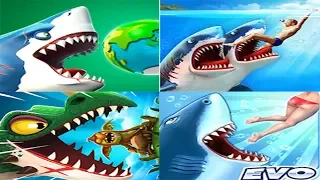 Hungry Shark World VS Double Head Shark Attack VS Hungry Dragon VS Hungry Shark Evolution 2019 FHD