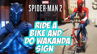 Marvel's Spider-Man 2 - How to Ride a Bike in Free Roam and do Wakanda Forever Sign (Easter Eggs)