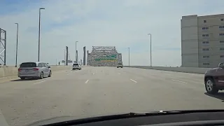 South from Indiana to Kentucky over Kennedy bridge on interstate 65. Louisville Kentucky area.