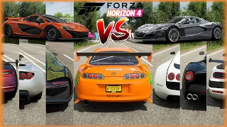 Forza Horizon 4 '98 Toyota Supra RZ vs Top Fastest (Best) Hypercars | Top Speed Battle | PC Gameplay