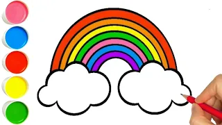 How to Draw a Rainbow and Clouds Easy With Colouring || Rainbow Drawing penting step by step drawing