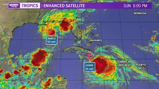1 AM Update: Tropical Storm Marco continues to weaken, Laura forecast to hit as hurricane