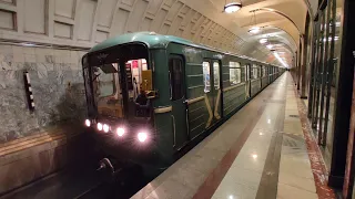 Trains of type 81-717 at Zamoskvoretskaya line in Moscow