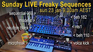 LIVE #MicroFreak Sequencing with Budget Gear. TALK 1hr & JAM 50mins #Neutron #VolcaKick #jamuary2022