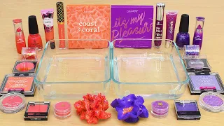 Coral vs Purple - Mixing Makeup Eyeshadow Into Slime ASMR