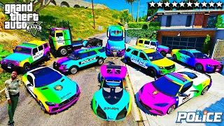 GTA 5 - Stealing RAINBOW POLICE CARS with Franklin! (Real Life Cars #84)