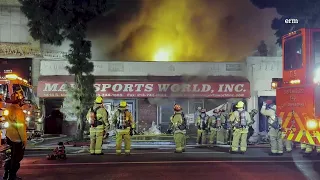 LAFD Firefighters Battle Intense Blaze in Commercial Building/ Downtown LA 04.05.24