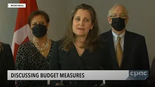 Finance Minister Chrystia Freeland makes an announcement in Montreal – April 11, 2022