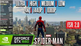 GTX 1660 | Marvel's Spider-Man - FSR 2.0 - 4K, 1440p, 1080p - Ultra, High, Medium, Low, Very Low