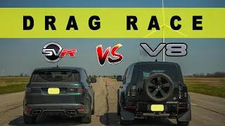 2022 Land Rover Defender vs Range Rover Sport SVR, British fight. Drag and Roll Race.