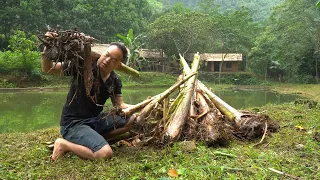 Duong planted a lot of bananas under the fish pond. Primitive Skills (ep191)