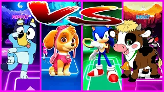 Bluey VS Skye VS Sonic VS Crazy Cow Tiles Hop Game