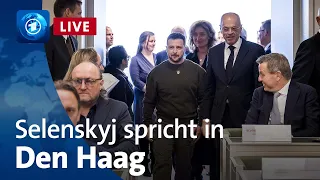 Der ukrainische Präsident Selenskyj spricht bei Überraschungsbesuch in Den Haag