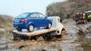 Flatbed Mini Tata Truck Stuck In Mud | Diecast Tata Zest | Tata Car | Auto Legends