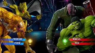Yellow Firebrand & Yellow Venom VS Green Nemesis & Hulk (Hardest AI) - Marvel vs Capcom Gameplay