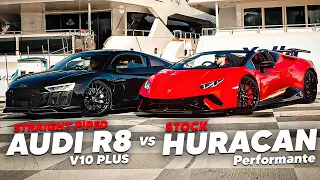 Straight Piped R8 V10 vs Stock Huracan Perf Spyder