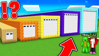JJ and Mikey Found The LONGEST GARAGES of ALL SIZES : LAVA vs PORTAL vs WATER in Minecraft Maizen!