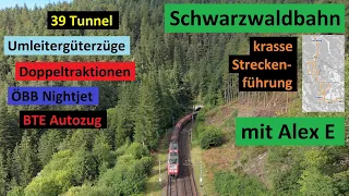Alex E an der Schwarzwaldbahn mit Güterzügen und Umleiterverkehr Nightjet & AutoZug - Teil I