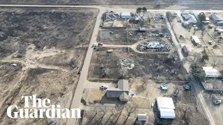 Drone footage shows town scorched by Texas wildfire