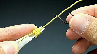 A clever way of tying hooks to a fishing line. An easy way to tie a fishing hook