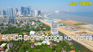 4K HDR Drone Footage Koh Norea 2024 Phnom Penh City Cambodia l Drone Tour Koh Norea 2024