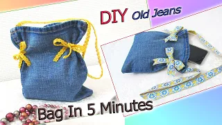 DIY Bag Recycling In 5 Minutes - How To Make Hand Bag Purse From Denim No Sew - Old Jeans Crafts