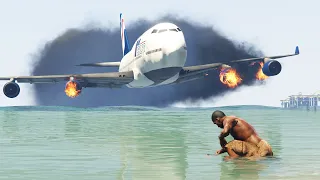 B747 Emergency Landing On A Public Beach | GTA 5