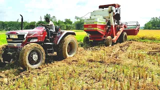 My harvester stuck in mud | help by mahindra arjun novo 655 di 4wd | tractor bangla