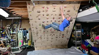 Demonstrating the Home Bouldering  Rockclimbing Gym. Lockdown Build.