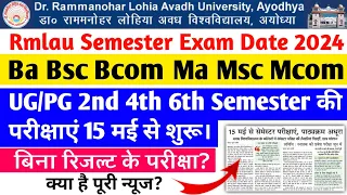 Rmlau UG/PG even semester exam date 2024 Rmlau Ba Bsc Bcom 2nd 4th 6th sem exam date 2024 Rmlau Exam