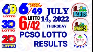 Lotto Result July 14 2022 (Thursday), 6/42, 6/49, 3D, 2D | PCSO lottery draw