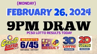 Lotto Result Today 9pm draw February 26, 2024 6/55 6/45 4D Swertres Ez2 PCSO#lotto